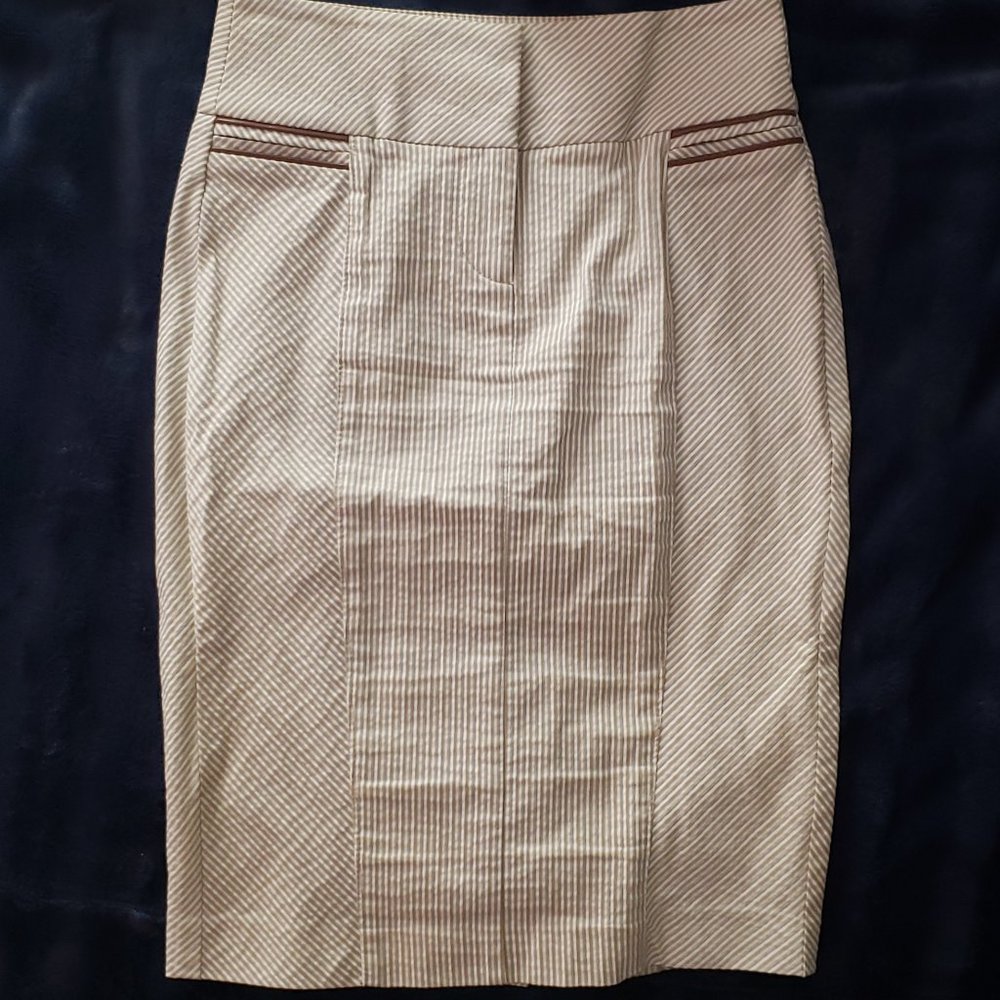 Stretchy Striped Summer Pencil Skirt by Bebe with faux Leather Trim